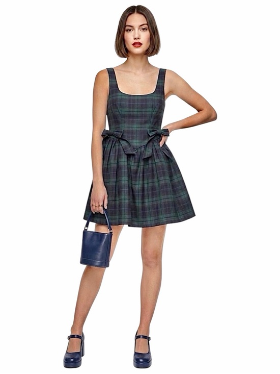 Avec Les Filles Dresses & Skirts - Avec Les Filles NWT Plaid blue green  Square Neck Mini Dress Bow Detail 6 NWT